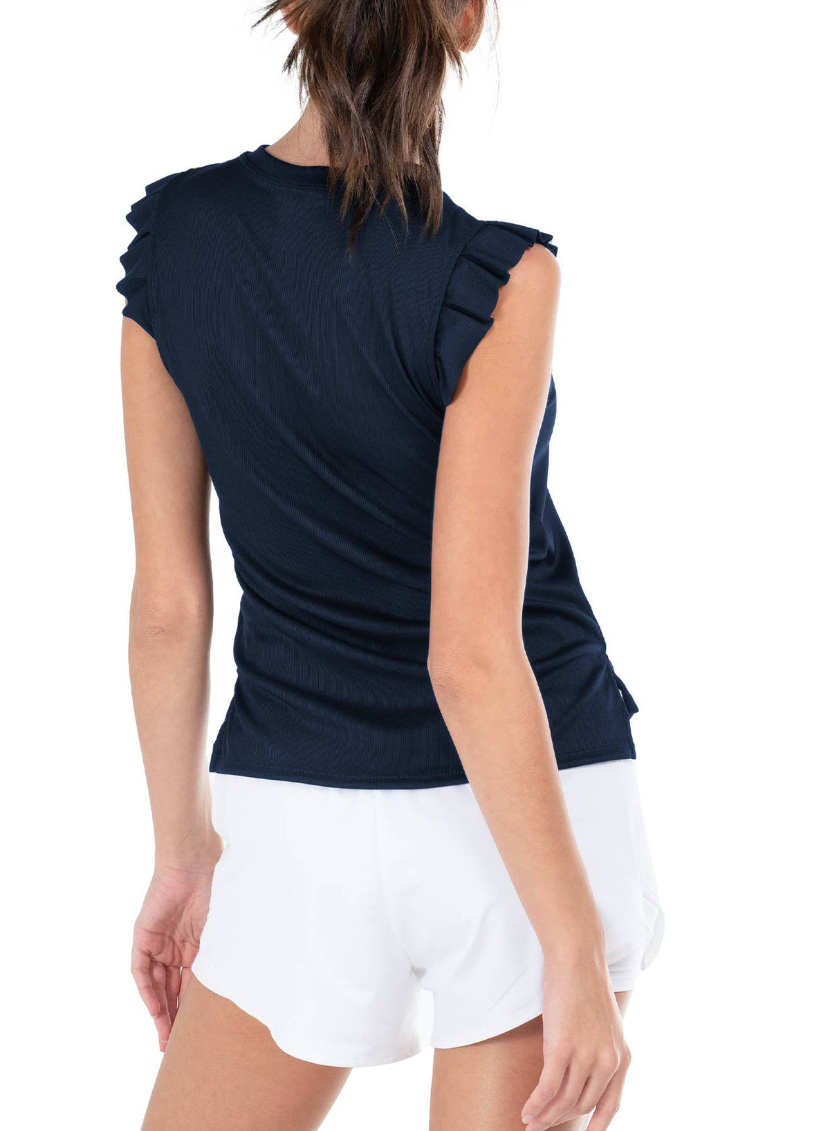 Women's Rib Tank with Ruffle Sleeve - MIDNIGHT