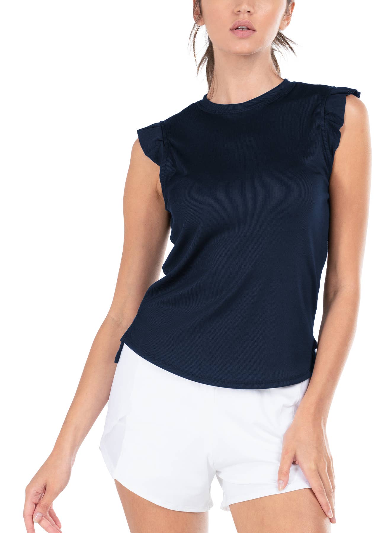 Women's Rib Tank with Ruffle Sleeve - MIDNIGHT