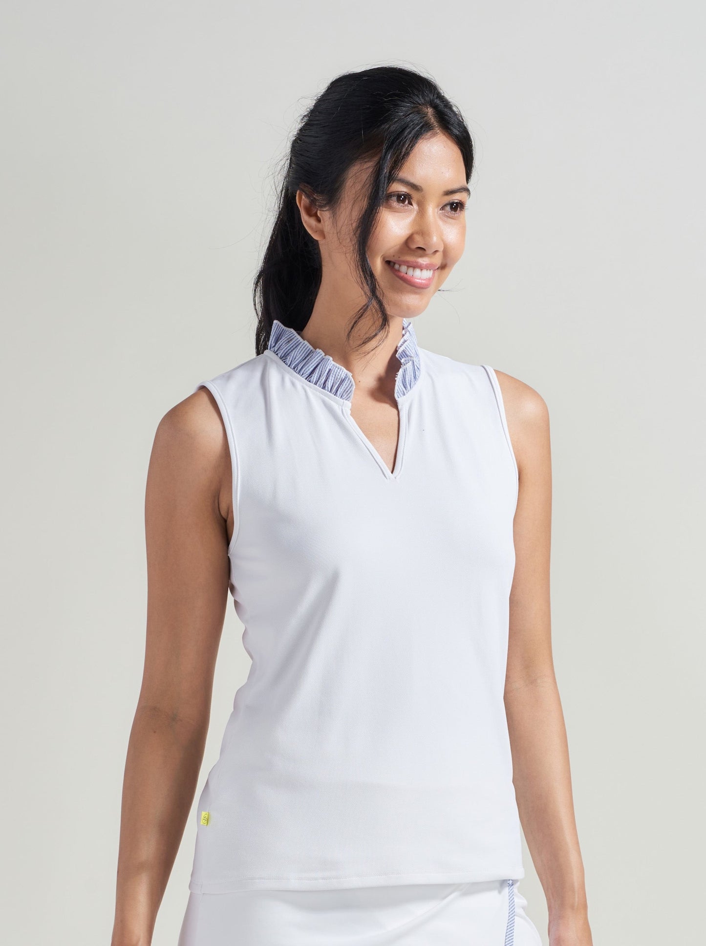 Seersucker Ruffle Polo Shirt